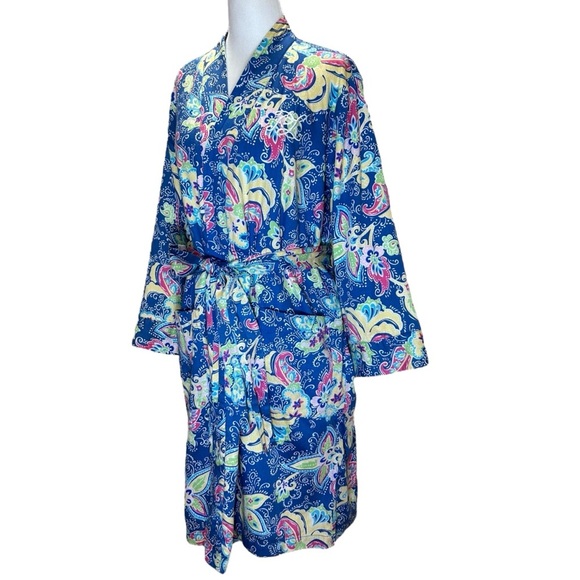 Ralph Lauren - Paisley Robe, Belt, Terry Cloth Lining - Size XS / S, Blue, Multi - Picture 7 of 17